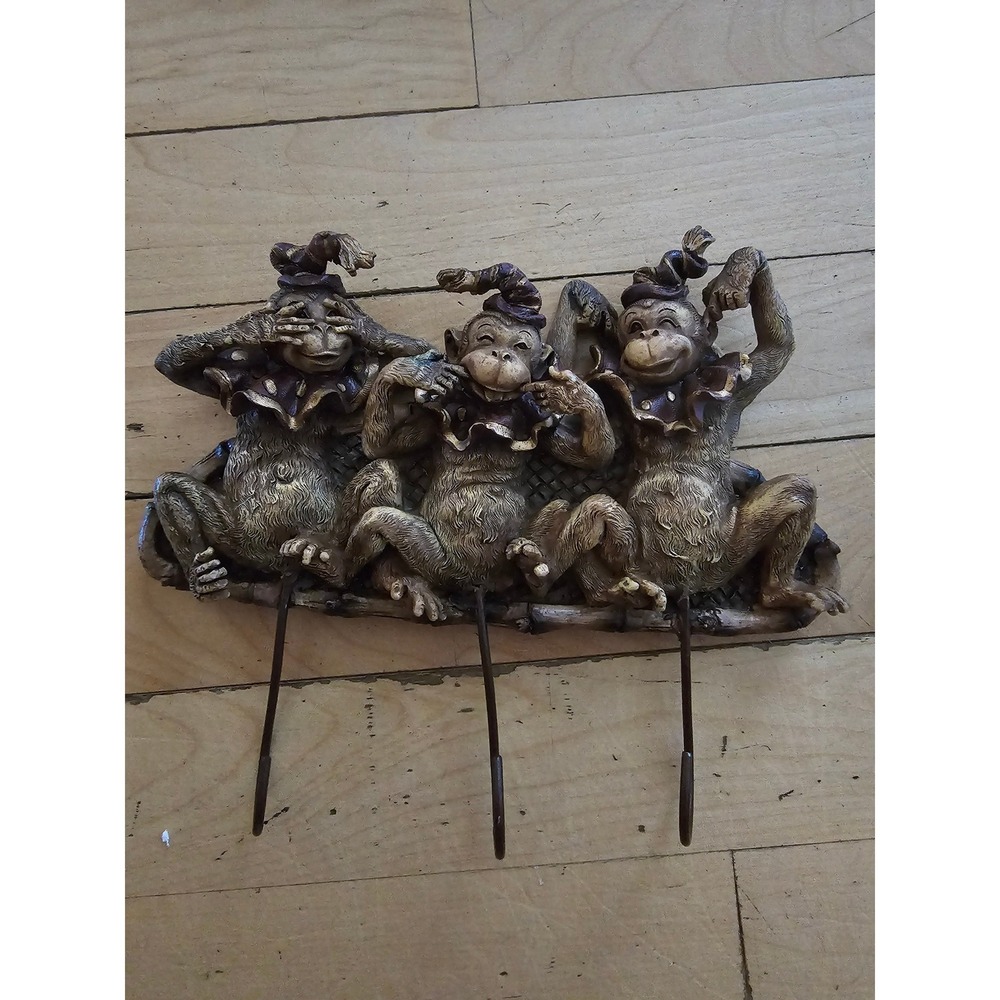 Mark Roberts Three Wise Monkeys Wall Hook Rack See Hear Speak No Evil Bronze